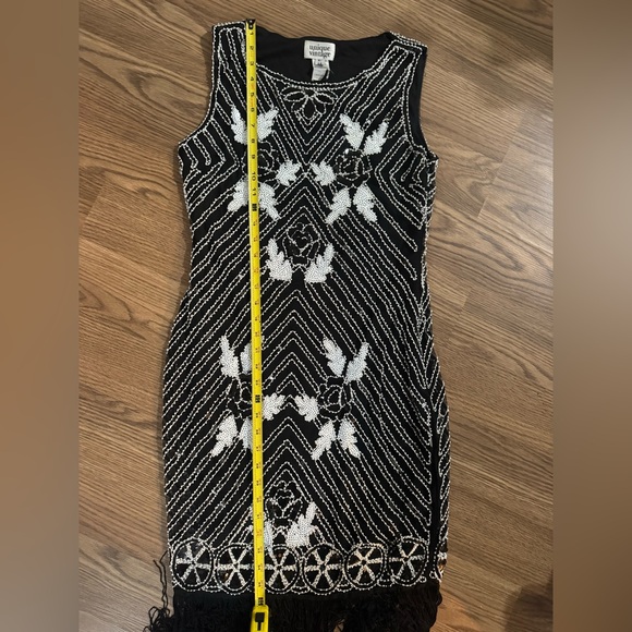 Unique Vintage Black and White Beaded Midi Dress - Picture 8 of 9